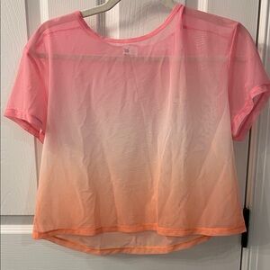 All in Motion Pink and Orange Gradient Mesh  Crop Tee